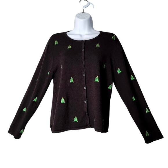 Etoile Sweaters - Etoile Women's Large Black Christmas‎ Cardigan Sweater Trees Ugly Xmas Party